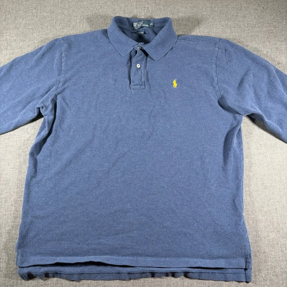 Polo Vintage Ralph Lauren‎ Long Sleeve Polo Mens XL Blue Logo Cotton Pique